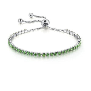 Colored Cubic Zirconia Slim Silver Womens Bracelet - White and Green