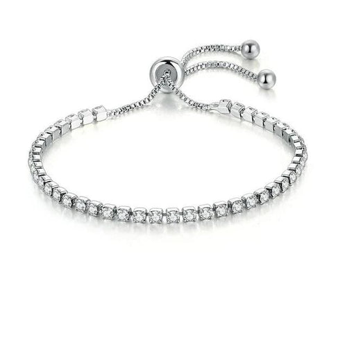 Colored Cubic Zirconia Slim Silver Womens Bracelet - Silver White