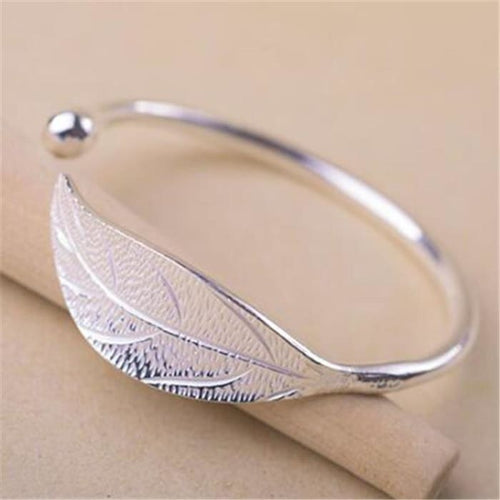 Feather Bangle Silver Bracelet for Women