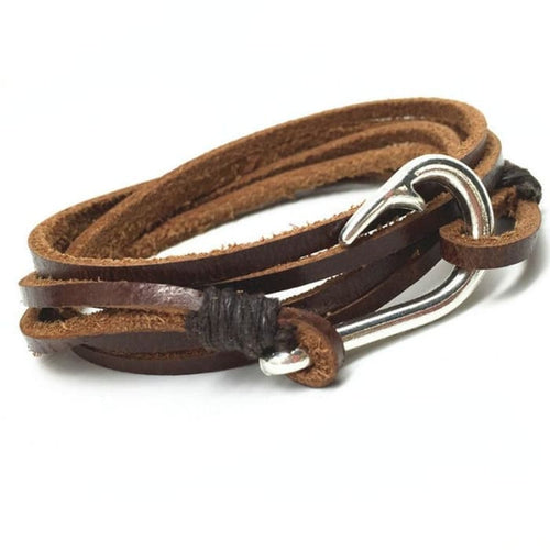 Fish Hook Anchor Bracelet for Men - Brown / A