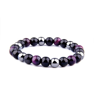 Hematite Beads Tiger Eye Bracelet for Men and Women - Amethyst Purple / 17cm