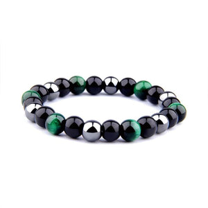 Hematite Beads Tiger Eye Bracelet for Men and Women - Forest Green / 17cm