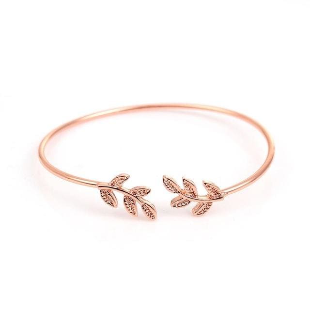 Leaf Open Cuff Bangle for Women - Rose gold