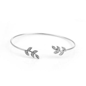 Leaf Open Cuff Bangle for Women - Silver