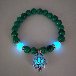 Lotus Flower Luminous Bead Bracelet for Women - Green and Blue