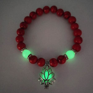 Lotus Flower Luminous Bead Bracelet for Women - Red and Green