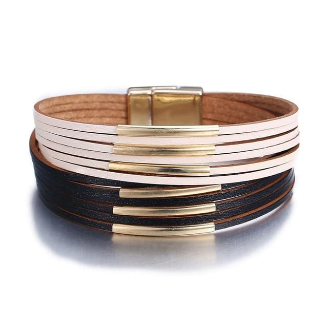 Multi-layer Leather Stripes Womens Bracelet - A