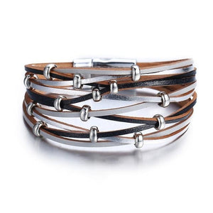 Multi-layer Leather Stripes Womens Bracelet - C