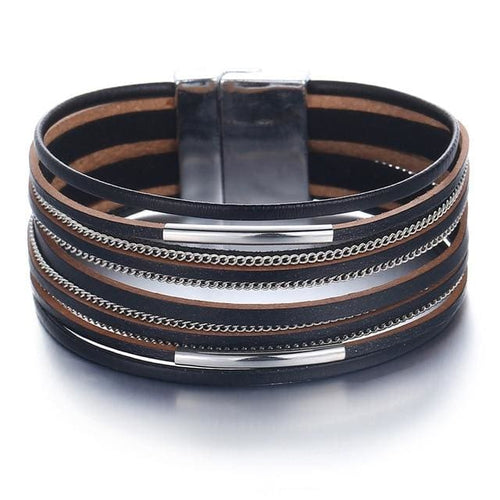 Multi-layer Leather Stripes Womens Bracelet - L