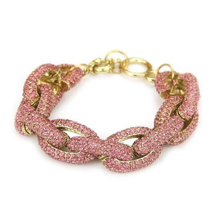 Rhinestone Paved Link Bracelet for Women - Pink and gold
