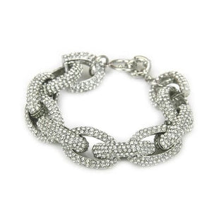 Rhinestone Paved Link Bracelet for Women - Silver