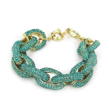 Load image into Gallery viewer, Rhinestone Paved Link Bracelet for Women - Turquoise and gold