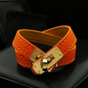 Rotating Steel Buckle Leather Bracelet for Women - Orange