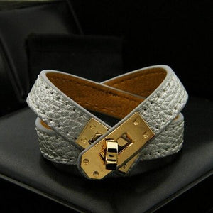 Rotating Steel Buckle Leather Bracelet for Women - Silver