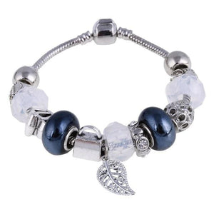 Silver Steel Crystal Charm Bracelet For Women - B