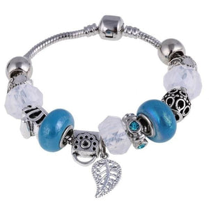 Silver Steel Crystal Charm Bracelet For Women - C