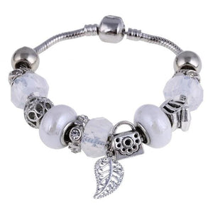 Silver Steel Crystal Charm Bracelet For Women - E