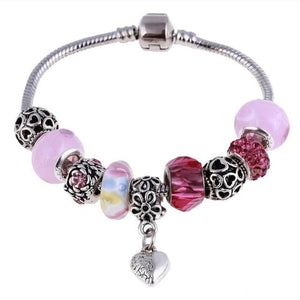 Silver Steel Crystal Charm Bracelet For Women - F