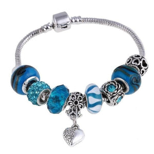 Silver Steel Crystal Charm Bracelet For Women - H