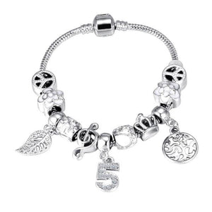 Silver Steel Crystal Charm Bracelet For Women - K