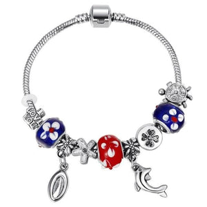 Silver Steel Crystal Charm Bracelet For Women - L