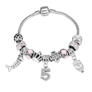 Silver Steel Crystal Charm Bracelet For Women - O