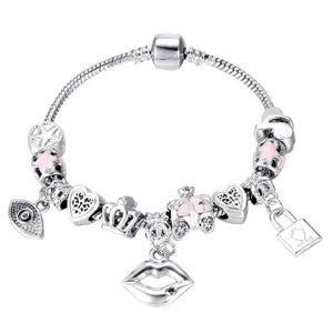 Silver Steel Crystal Charm Bracelet For Women - P