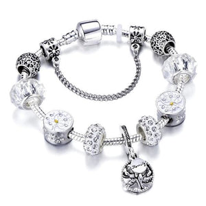 Silver Steel Dangling Charm Womens Bracelet - C / 18cm