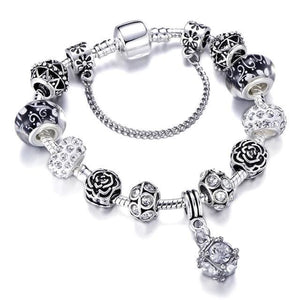 Silver Steel Dangling Charm Womens Bracelet - D / 18cm