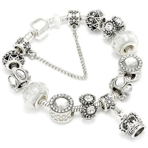 Silver Steel Dangling Charm Womens Bracelet - E / 18cm