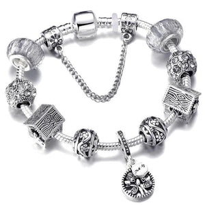 Silver Steel Dangling Charm Womens Bracelet - H / 18cm