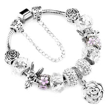 Load image into Gallery viewer, Silver Steel Dangling Charm Womens Bracelet - L / 18cm