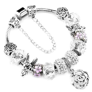 Silver Steel Dangling Charm Womens Bracelet - L / 18cm