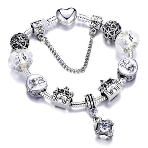 Silver Steel Dangling Charm Womens Bracelet