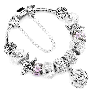 Silver Steel Dangling Charm Womens Bracelet