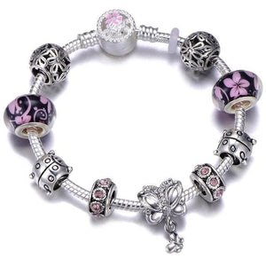 Silver Steel Dangling Charm Womens Bracelet - P / 18cm