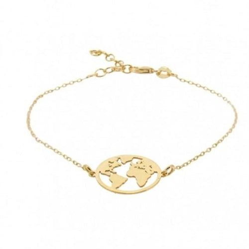 Travel World Map Bracelet for Women - Gold