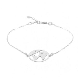 Travel World Map Bracelet for Women - Silver