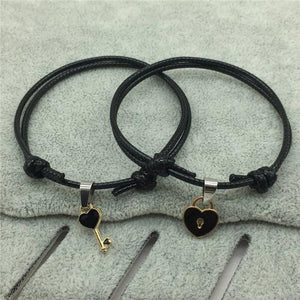 Ultra-slim Lovers Couple Key and Heart Bracelet for Men and Women - Black