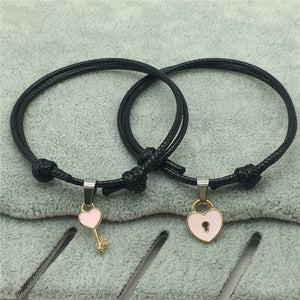 Ultra-slim Lovers Couple Key and Heart Bracelet for Men and Women - Pink