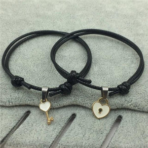 Ultra-slim Lovers Couple Key and Heart Bracelet for Men and Women - White