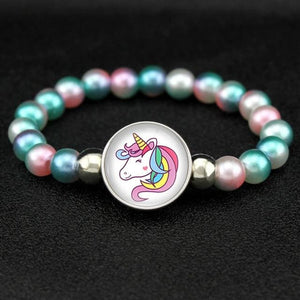 Unicorn and Flamingo Pearls Beads Bracelet for Women - B