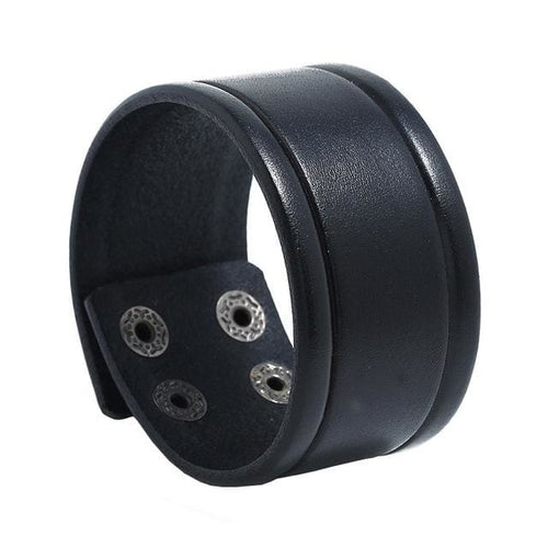 Wide Leather Unisex Bracelet - Black