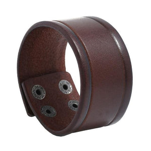 Wide Leather Unisex Bracelet - Brown