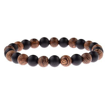 Load image into Gallery viewer, Wood and Onyx Pearls Beads Bracelet for Men and Women - C