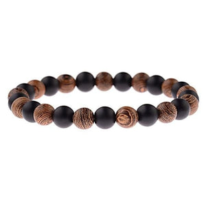 Wood and Onyx Pearls Beads Bracelet for Men and Women - C