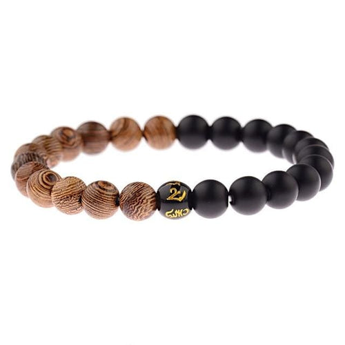 Wood and Onyx Pearls Beads Bracelet for Men and Women - F